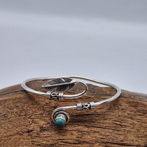 Turquoise Cuff Bracelet, Silver-Plated Crystal Jewelry, Adjustable Women’s Gemstone Cuff