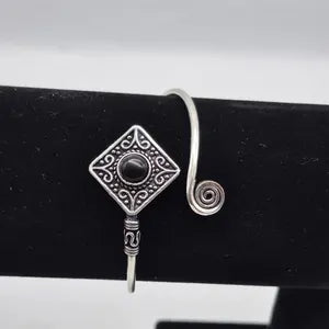 Black Tourmaline Cuff Bracelet, Silver-Plated Crystal Jewelry, Adjustable Women’s Gemstone Cuff