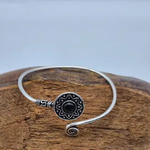 Black Tourmaline Cuff Bracelet, Silver-Plated Crystal Jewelry, Adjustable Women’s Gemstone Cuff