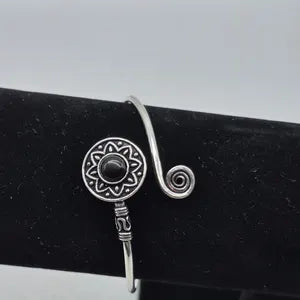 Black Tourmaline Cuff Bracelet, Silver-Plated Crystal Jewelry, Adjustable Women’s Gemstone Cuff