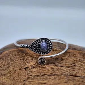 Lapis Lazuli Cuff Bracelet, Silver-Plated Crystal Jewelry, Adjustable Women’s Gemstone Cuff