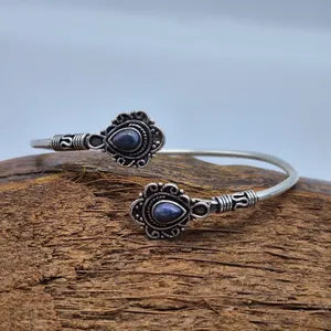 Lapis Lazuli Cuff Bracelet, Silver-Plated Crystal Jewelry, Adjustable Women’s Gemstone Cuff