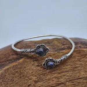 Lapis Lazuli Cuff Bracelet, Silver-Plated Crystal Jewelry, Adjustable Women’s Gemstone Cuff