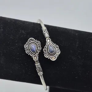 Lapis Lazuli Cuff Bracelet, Silver-Plated Crystal Jewelry, Adjustable Women’s Gemstone Cuff