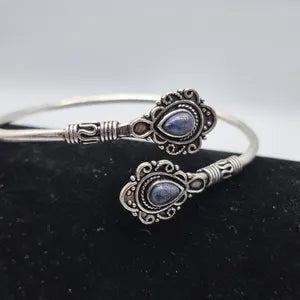 Lapis Lazuli Cuff Bracelet, Silver-Plated Crystal Jewelry, Adjustable Women’s Gemstone Cuff