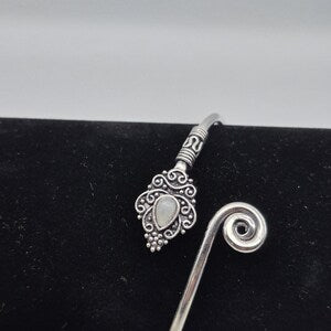 Silver Plated Moonstone Bangle Bracelet: Adjustable Crystal Torque