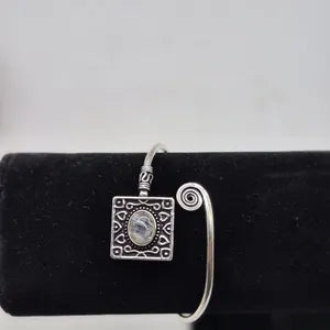 Silver Plated Moonstone Bangle Bracelet: Adjustable Crystal Torque