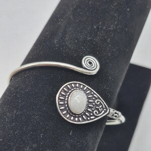 Silver Plated Moonstone Bangle Bracelet: Adjustable Crystal Torque
