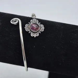 Red Garnet Silver Plated Cuff Bracelet | Adjustable Bangle for Women