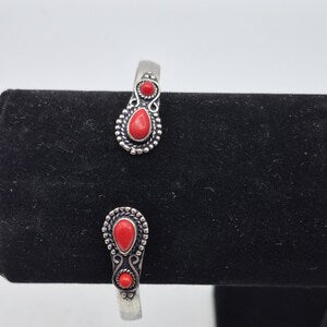 Genuine Red Coral Silver Plated Cuff | Adjustable Bangle for Women