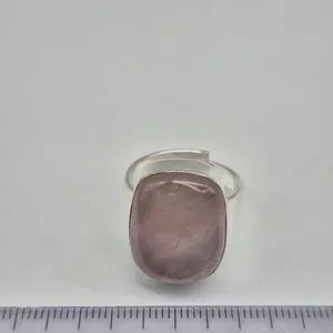 Rose Quartz Adjustable Ring – Silver Plated Cabochon Love Crystal Jewelry