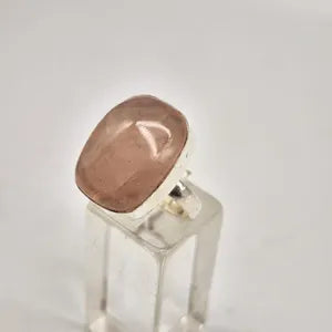 Rose Quartz Adjustable Ring – Silver Plated Cabochon Love Crystal Jewelry
