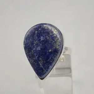 Lapis Lazuli Adjustable Ring – Silver Plated Cabochon - Blue Healing Crystal Jewelry