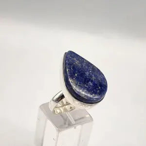 Lapis Lazuli Adjustable Ring – Silver Plated Cabochon - Blue Healing Crystal Jewelry
