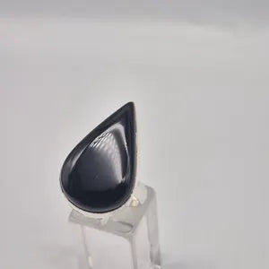 Black Obsidian Adjustable Ring – Silver Plated Cabochon Protection Crystal Jewelry