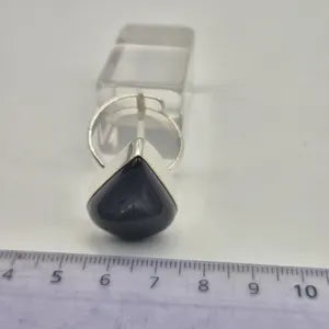 Black Obsidian Adjustable Ring – Silver Plated Cabochon Protection Crystal Jewelry
