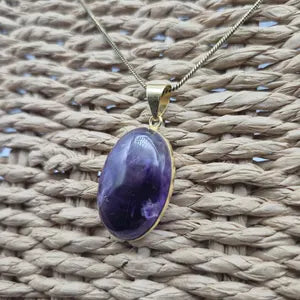 Amethyst Crystal Brass Pendant Necklace: Spiritual Stone Jewelry