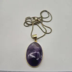 Amethyst Crystal Brass Pendant Necklace: Spiritual Stone Jewelry