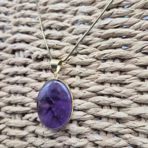 Amethyst Crystal Brass Pendant Necklace: Spiritual Stone Jewelry
