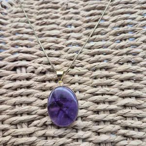 Amethyst Crystal Brass Pendant Necklace: Spiritual Stone Jewelry