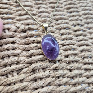 Amethyst Crystal Brass Pendant Necklace: Spiritual Stone Jewelry