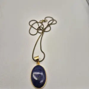 Lapis Lazuli Brass Pendant - Brass Chain