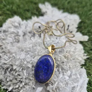 Lapis Lazuli Brass Pendant - Brass Chain