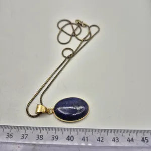 Lapis Lazuli Brass Pendant - Brass Chain