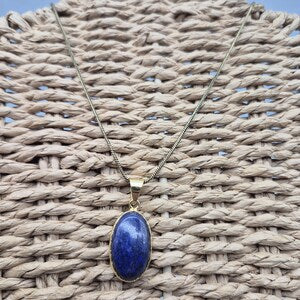 Lapis Lazuli Brass Pendant - Brass Chain
