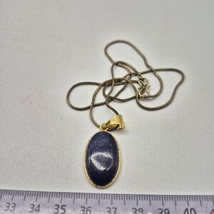 Lapis Lazuli Brass Pendant - Brass Chain