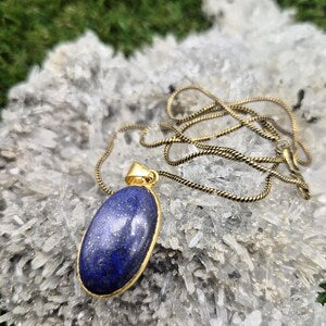 Lapis Lazuli Brass Pendant - Brass Chain