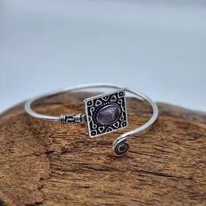 Amethyst Cuff Bracelet, Silver-Plated Crystal Jewelry, Adjustable Women’s Gemstone Cuff