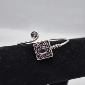 Amethyst Cuff Bracelet, Silver-Plated Crystal Jewelry, Adjustable Women’s Gemstone Cuff