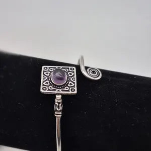 Amethyst Cuff Bracelet, Silver-Plated Crystal Jewelry, Adjustable Women’s Gemstone Cuff