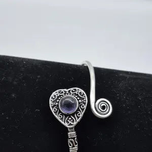 Amethyst Cuff Bracelet, Silver-Plated Crystal Jewelry, Adjustable Women’s Gemstone Cuff