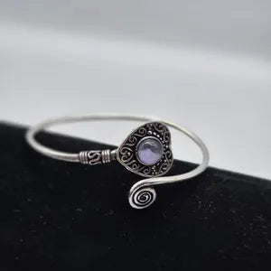 Amethyst Cuff Bracelet, Silver-Plated Crystal Jewelry, Adjustable Women’s Gemstone Cuff