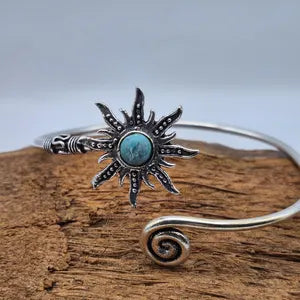 Turquoise Cuff Bracelet, Silver-Plated Crystal Jewelry, Adjustable Women’s Gemstone Cuff