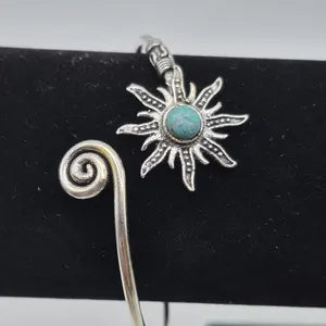 Turquoise Cuff Bracelet, Silver-Plated Crystal Jewelry, Adjustable Women’s Gemstone Cuff