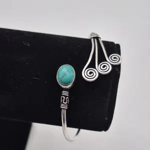 Turquoise Cuff Bracelet, Silver-Plated Crystal Jewelry, Adjustable Women’s Gemstone Cuff