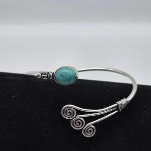 Turquoise Cuff Bracelet, Silver-Plated Crystal Jewelry, Adjustable Women’s Gemstone Cuff
