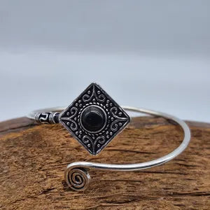 Black Tourmaline Cuff Bracelet, Silver-Plated Crystal Jewelry, Adjustable Women’s Gemstone Cuff