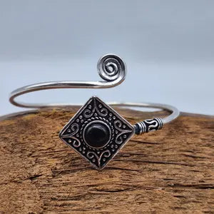 Black Tourmaline Cuff Bracelet, Silver-Plated Crystal Jewelry, Adjustable Women’s Gemstone Cuff