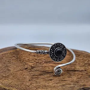 Black Tourmaline Cuff Bracelet, Silver-Plated Crystal Jewelry, Adjustable Women’s Gemstone Cuff