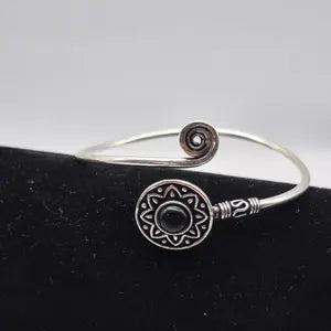 Black Tourmaline Cuff Bracelet, Silver-Plated Crystal Jewelry, Adjustable Women’s Gemstone Cuff