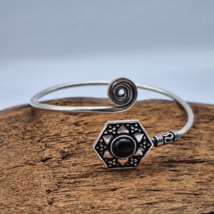 Black Tourmaline Cuff Bracelet, Silver-Plated Crystal Jewelry, Adjustable Women’s Gemstone Cuff