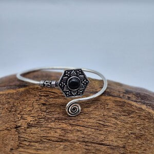 Black Tourmaline Cuff Bracelet, Silver-Plated Crystal Jewelry, Adjustable Women’s Gemstone Cuff