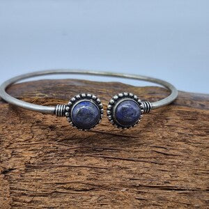 Lapis Lazuli Cuff Bracelet, Silver-Plated Crystal Jewelry, Adjustable Women’s Gemstone Cuff