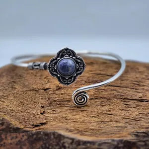 Lapis Lazuli Cuff Bracelet, Silver-Plated Crystal Jewelry, Adjustable Women’s Gemstone Cuff