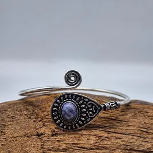 Lapis Lazuli Cuff Bracelet, Silver-Plated Crystal Jewelry, Adjustable Women’s Gemstone Cuff