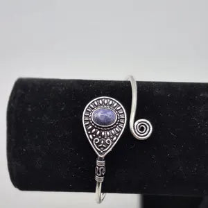 Lapis Lazuli Cuff Bracelet, Silver-Plated Crystal Jewelry, Adjustable Women’s Gemstone Cuff